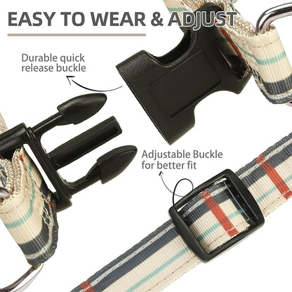 PUPTECK No Pull Dog Harness Soft Adjustable Basic Nylon Step in Puppy Vest Outdoor Walking with ID Tag, Plaid Beige, M