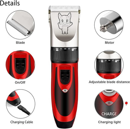 Highdas Dog Grooming Kit Clippers, Low Noise, Electric Quiet, Rechargeable, Cordless, Pet Hair Thick Coats Clippers Trimmers Set, Suitable for Dogs, Cats, and Other Pets(Red)
