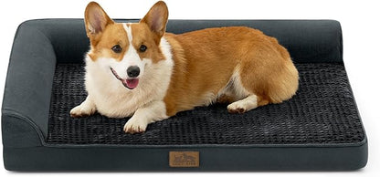 COZY KISS Orthopedic Dog Bed for Large Medium Size Dog, Dogs Crate Bed, L Shaped Foam Anti-Slip Bottom Pet Cat Sofa with Washable Removable Cover, Suitable for Pet Up to 75 lbs, 36x27x6.5 inch, Black