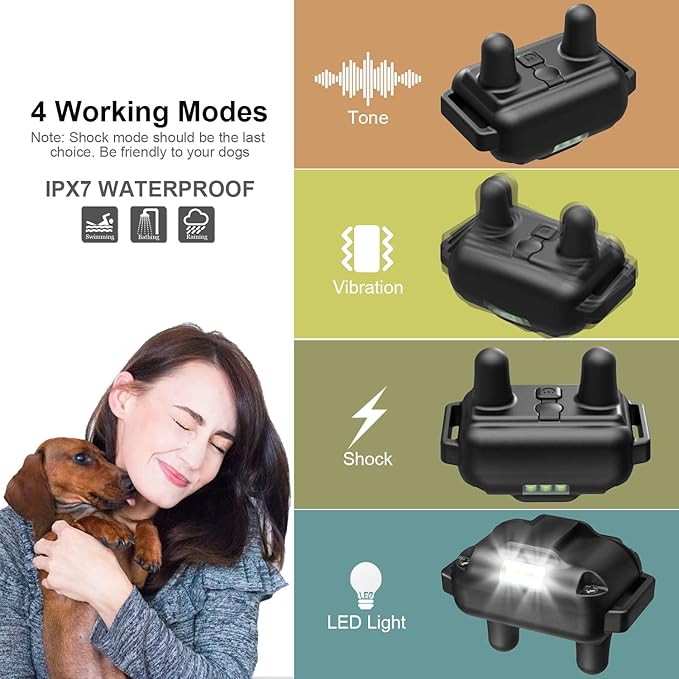 Heaflex Dog Shock Collar with Remote, Dog Training Electric Collar, Waterproof Rechargeable, 1640ft Dog Shock Collar with LED Light, Beep, Vibration, Shock for Medium/Large 3 Electronic Collars Dogs