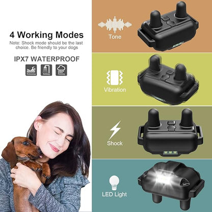 Heaflex Dog Shock Collar with Remote, Dog Training Electric Collar, Waterproof Rechargeable, 1640ft Dog Shock Collar with LED Light, Beep, Vibration, Shock for Medium/Large 3 Electronic Collars Dogs