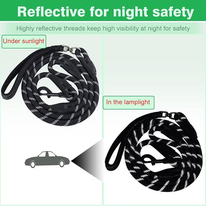 Dog Leash, 6 Foot Dog Leash, 2 Extra Padded Handles, Lockable Metal Carabiner Clip, Reflective No Pull Heavy Duty Rope Lead, Walking, Training, Running, Medium to Large Breeds（Black）