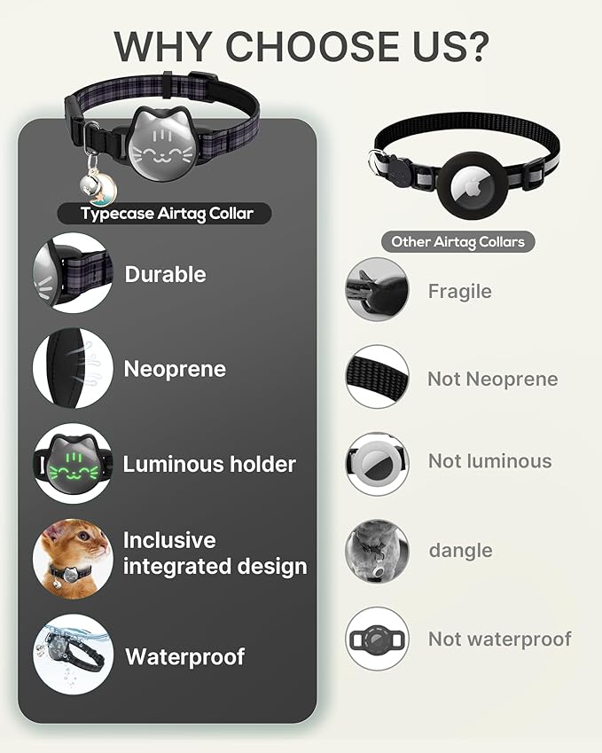 Waterproof Airtag Cat Collar, Breakaway Cat Airtag Collar with Luminous & Reflective Fish Pattern, Lightweight Kitten Collars for Apple Air tag, Hidden GPS Tracker Holder for Cats, Kittens(9-13")