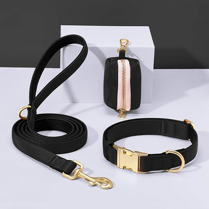 Didog Soft Padded Dog Collar for Large Dogs, Colorful and Durable Pet Collar with Quick Release Buckle, Light and Breathable for Daily Walking, Black, L