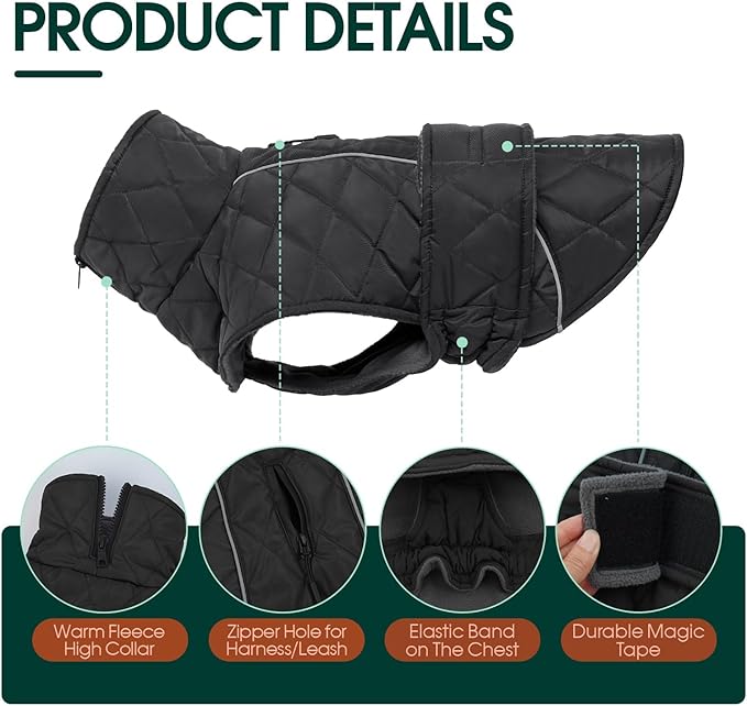 Kuoser Extra Warm Dog Coat, Windproof Cold Weather Dog Jackets for Large Dogs, Thick Fleece Lining Pet Turtleneck Snowsuit Reflective Adjustable Puppy Winter Coat Doggie Snow Jacket Grey, XL