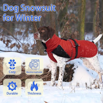 MIGOHI Dog Winter Coat - Reflective Medium Dog Snow Jacket with Thick Turtleneck,Windproof Pet Fleece Vest, Cold Weather Coat for Medium Dogs, Snowproof for Hiking,Camping,L,RedBlack