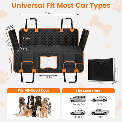 CUIOFREE Dog Seat Cover for Back Seat Hard Bottom,Holds 500 lbs,Waterproof Dog Car Seat Cover for Back Seat Extender,Scratch-Proof Pet Hammock for Car,SUV,Truck - with Mesh Window & Storage,Black