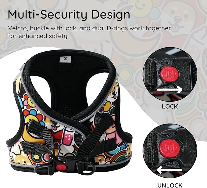 BELLA & PAL Step in Vest Harness for Small and Medium Dogs, No Pull Small Dog Harness with Leash Set, Comfortable Air Mesh Dog Vest Harness with Reflective Strip (Cuddle Club, M)