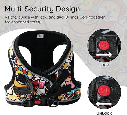 BELLA & PAL Step in Vest Harness for Small and Medium Dogs, No Pull Small Dog Harness with Leash Set, Comfortable Air Mesh Dog Vest Harness with Reflective Strip (Cuddle Club, L)