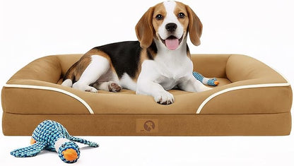 Homemate Dog Bed Medium Size Dog 28x23 inch with Orthopedic Foam Waterproof Outdoor Pet Cat Bed Sofa Supplies with Toy Dogs Crate Pad Couch with Removable Washable Cover & Non-Slip Botton Brown