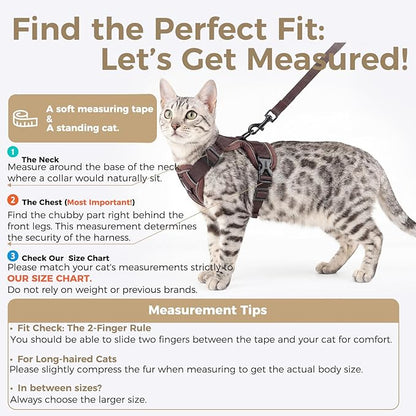 pangdi Cat Harness and Leash Set Escape Proof Tactical Large Kitten Harness Emotional Support Cat Vest, Brown, XXL