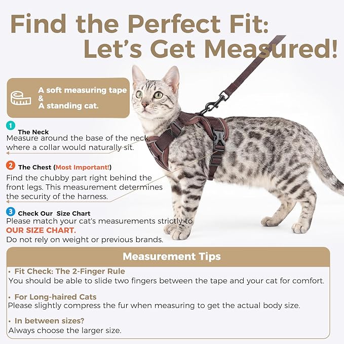 pangdi Cat Harness and Leash Set Escape Proof Tactical Medium Kitten Harness Emotional Support Cat Vest, Brown, M