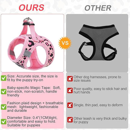 BEAUTYZOO Step in Dog Harness and Leash Set,Reflective Dog Harness No Pull No Choke Puppy Harness for Small Medium Dogs Cats,Soft Padded Mesh Vest Harnesses for Girl and Boy Pets,Leopard Pink M