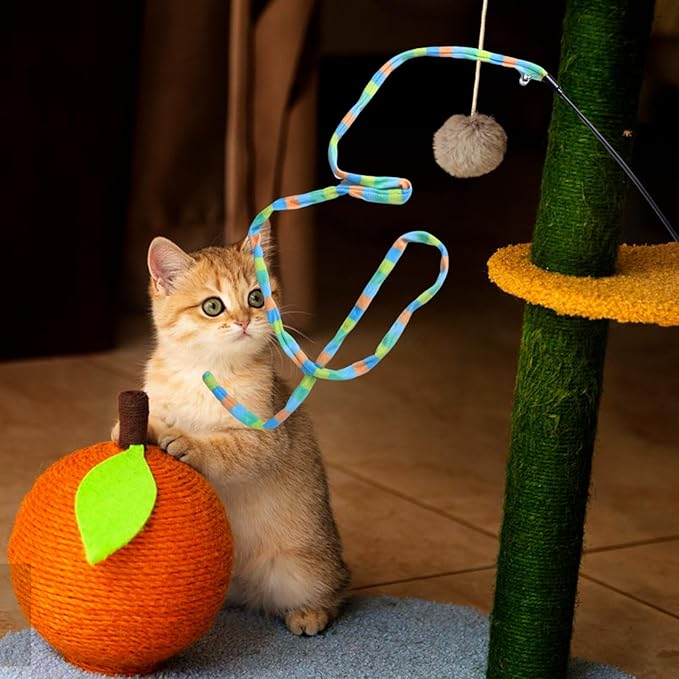 M JJYPET Cat Wand Toys Interactive Kitten Toys Cat Teaser Wand String Feather for Indoor Colorful Ribbon Wands Stick Toy Cat Charmer-3 Packs