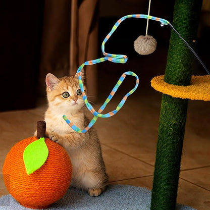 M JJYPET Cat Wand Toys Interactive Kitten Toys Cat Teaser Wand String Feather for Indoor Colorful Ribbon Wands Stick Toy Cat Charmer-3 Packs