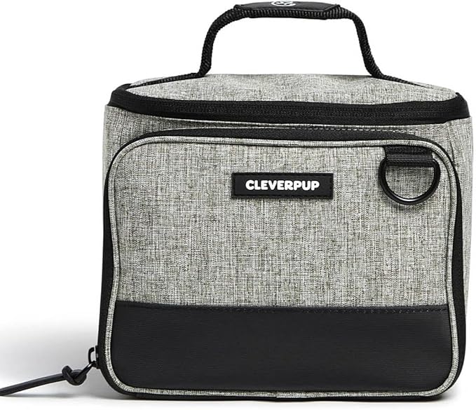 Cleverpup, Small 7-Piece Bistro Box Dog Food Travel Kit, 6-Cup Kibble Storage, 2 Silicone Bowls, Mat & Scoop - Premium Portable Pet Food Kit for Weekends, Overnights, Daycare & Camping, Heather Grey