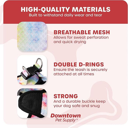 Downtown Pet Supply Step-in Dog Harness – No Pull, Adjustable Padded Mesh with Reflective Trim, Secure Buckle Strap – Comfortable & Breathable Small Dog Harness, X-Large, Tie Die