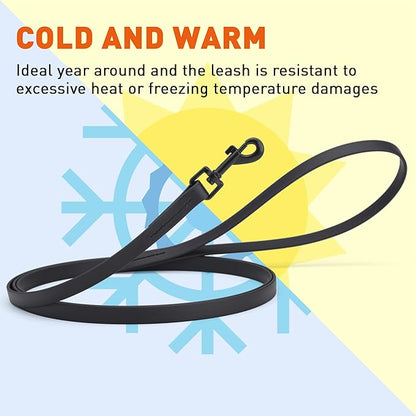 Dogline Biothane Waterproof 4ft Dog Leash Strong Coated Nylon Webbing with Black Hardware Odor-Proof Easy to Clean High Performance for Small or Large Dogs Made in USA 4ft Lead, Black