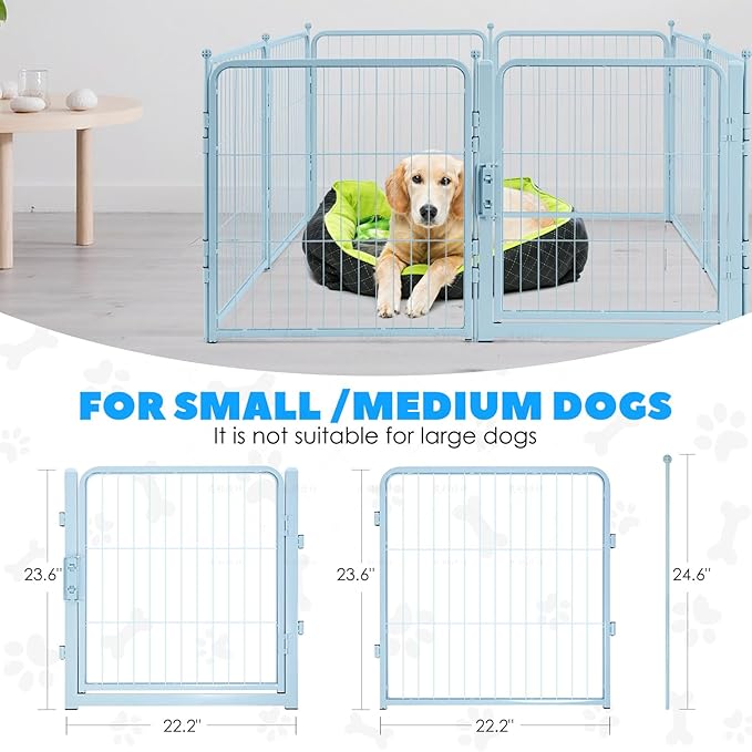 FreePet Dog Playpen for Indoor, Yard, RV Camping, 24 inch 8 Panels for Small and Puppy Dogs, Black│Patented (Blue, 24 inch, 8 Panels)