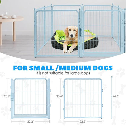 FreePet Dog Playpen for Indoor, Yard, RV Camping, 24 inch 8 Panels for Small and Puppy Dogs, Black│Patented (Blue, 24 inch, 8 Panels)