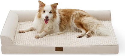 COZY KISS Orthopedic Dog Bed for Large Size Dog, XL Dogs Crate Bed, L Shaped Foam Anti-Slip Bottom Pet Cat Sofa with Washable Removable Cover, Suitable for Pet Up to 100 lbs, 44x32x7 inch, Beige