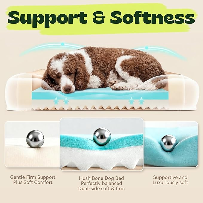hush bone 42 Inch XL Orthopedic Dog Couch Bed for Large Dogs Up to 80 lbs,Cooling Gel Memory Foam + Egg Crate Foam,Waterproof Removable Washable Cover,4-Sided Bolster,Non-Slip Bottom,Dark Grey