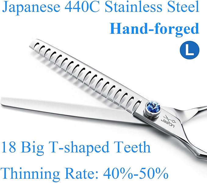 JASON Left Handed 7" 18-Tooth Texturising Dog Grooming Chunkers Scissor, Ergonomic Cats Grooming Shears Pets Trimming Kit with Offset Handle, Sharp, Comfortable Shear Christmas Gift