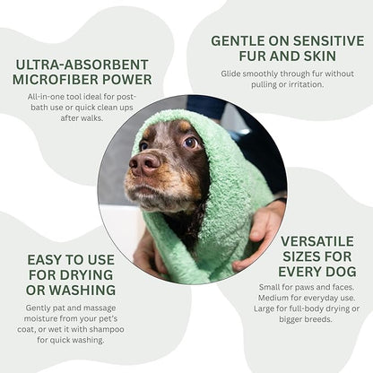 Two Tails Pet Company Pet N’ Dry Microfiber Bath Towel, Absorbent Dog Towels for Drying or Washing Paws, Faces, or Small Dogs, Soft and Lightweight, Fast Drying, Grooming Dog Supplies, Size Small
