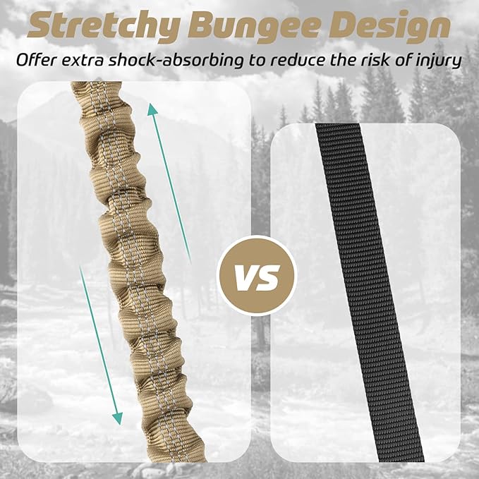 rabbitgoo Tactical Bungee Dog Leash with Shock Absorption, Military Training Leash with 2 Padded Control Handles for Medium Large Dogs, 6FT, Brown