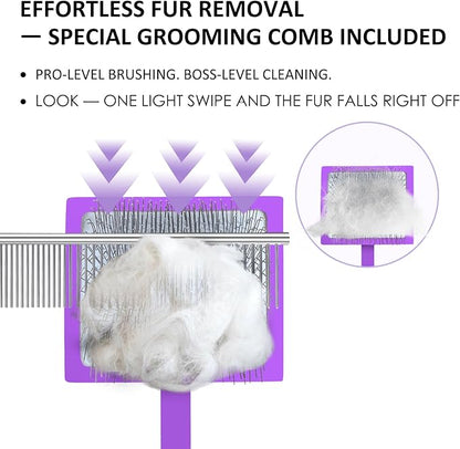 Slicker Brush for Dogs,Dog Grooming Supplies Long Pin Large Doodle Brush for Goldendoodles Poodles Bernedoodles, 3 Pcs Grooming Tools with Wooden Handle for Mats Tangles - Purple