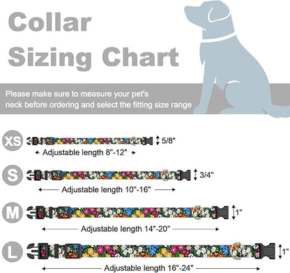 Rnivvi Dog Collar for Small Dogs, Cute Floral Heavy Duty Adjustable Puppy Collar with Quick Release Buckle for Girl & Female, Pet Accessories for Walking Running, S Length 3/4" Width, Vibrant