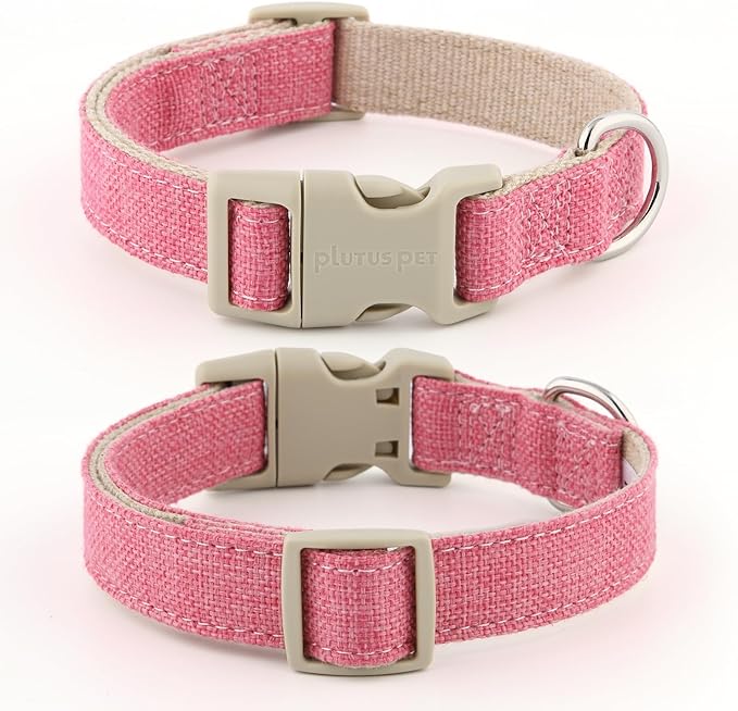 Plutus Pet Cotton Hemp Dog Collar and Leash Set, Adjustable Collar for Small, Medium, and Large Dogs, Heavy Duty and Soft on Skin, Hot Pink, S