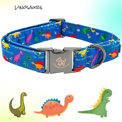 Elegant little tail Dog Collar, Blue Dinosaurs Pattern Pet Collar Durable Cute Dog Collars Male or Female Pet Gift Adjustable Dog Collar for X-Small Dogs