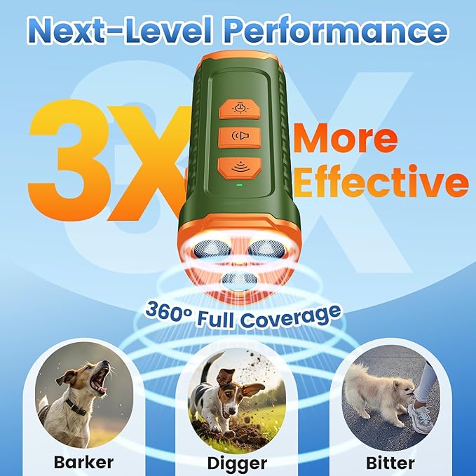 Dog Bark Deterrent Device 3X Anti Barking Device for Dogs, 5 Modes Stop Neighbors Dog Barks No More Safe for All Dogs 50FT Bark Control Indoor Outdoor with Flashlight,Rechargeable Training Device