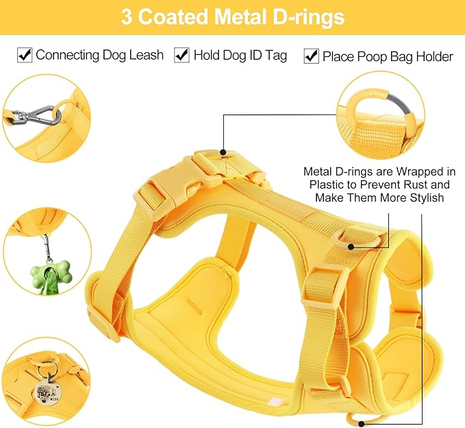 No Pull Lightweight Dog Harness: Adjustable Durable Breathable Mesh Pet Vest Harness with Soft & Comfortable Cushion, for Small Medium Large Dogs (L, Butter Yellow)