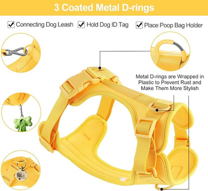 No Pull Lightweight Dog Harness: Adjustable Durable Breathable Mesh Pet Vest Harness with Soft & Comfortable Cushion, for Small Medium Large Dogs (L, Butter Yellow)