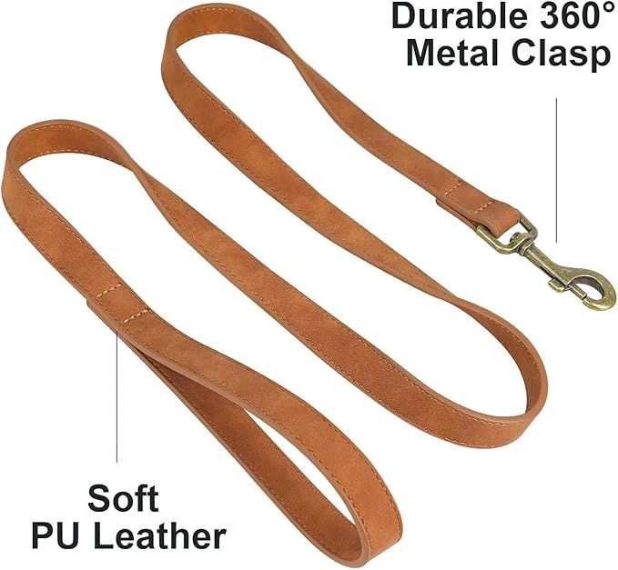 Didog PU Leather Dog Leash, Colorful Dog Leash 4ft, Strong and Durable Faux Leather Lead, Walking and Training Lead for Small Medium Dogs,Light Brown