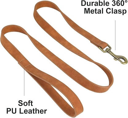 Didog PU Leather Dog Leash, Colorful Dog Leash 4ft, Strong and Durable Faux Leather Lead, Walking and Training Lead for Small Medium Dogs,Light Brown