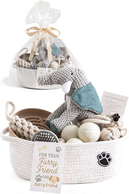Dog Gift Basket – Puppy Starter Kit, Welcome New Puppy Gift Basket with Interactive Toys Bundle, Perfect Dog Birthday Set with Chew Toys, Pet Essentials for New Owners
