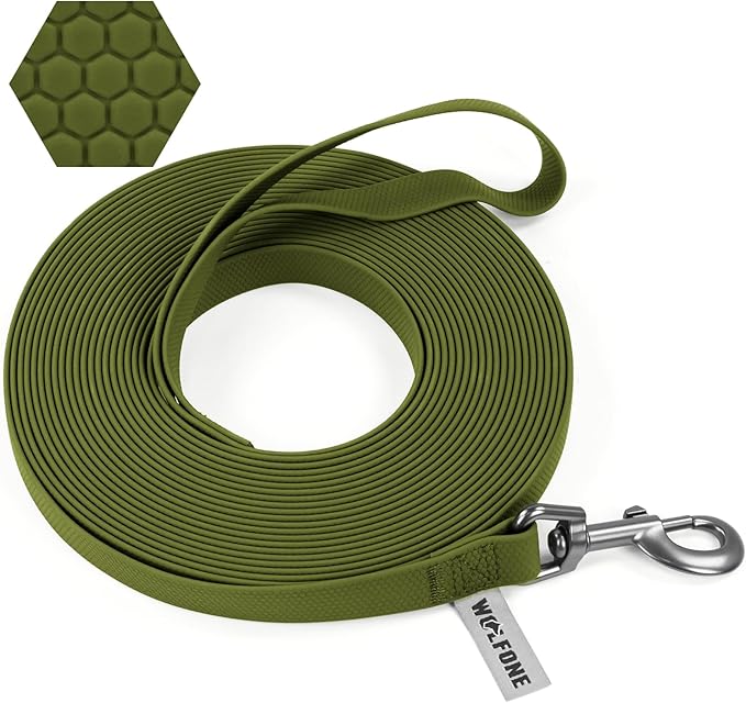Wolfone 3m Dark Green Heavy Duty Robust Training Dog Leash with Anti-Slip Handle，Waterproof Long Dog Leash for Outdoor Activities