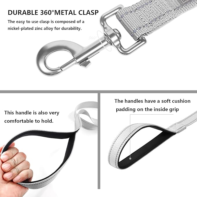 Dog Leash 6 FT Padded Handle Nylon Reflective Dogs Leashes for Small Dogs Silver