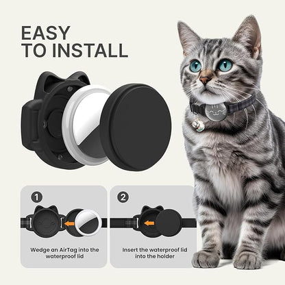 Waterproof Airtag Cat Collar, Breakaway Cat Airtag Collar with Luminous & Reflective Fish Pattern, Lightweight Kitten Collars for Apple Air tag, Hidden GPS Tracker Holder for Cats, Kittens(9-13")