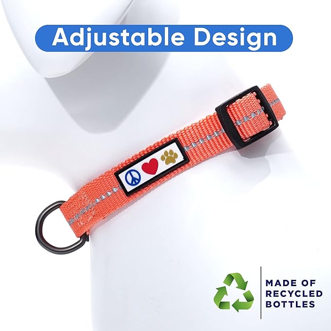 Pawtitas Recycled Dog Collar with Reflective Stitched Puppy Collar Made from Plastic Bottles Collected from Oceans Extra Small Living Coral