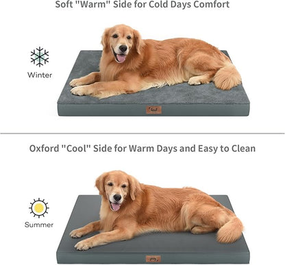 Tail Stories Flat Extra Large Dog Bed, Jumbo Waterproof Dog Bed for Large Dogs, Orthopedic Egg Crate Foam Pet Mat with Removable Washable Cover, Gray