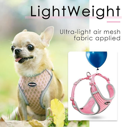 ThinkPet Reflective Breathable Soft Air Mesh No Pull Puppy Choke Free Over Head Vest Harness for Puppy Small Medium Dogs and Cats Pink Medium
