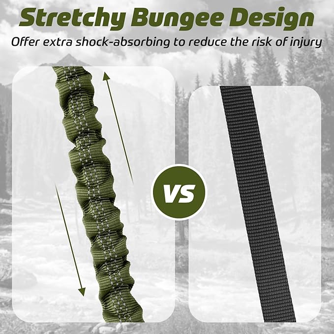 rabbitgoo Tactical Bungee Dog Leash with Shock Absorption, Military Training Leash with 2 Padded Control Handles for Medium Large Dogs, 5.2FT, Green