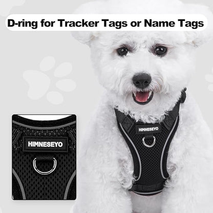 Small Dog Harness and Leash Set，No Pull Adjustable Pet Harness for Small Dogs ，Breathable Mesh Reflective Dog Vest Harness (Black, XXS)