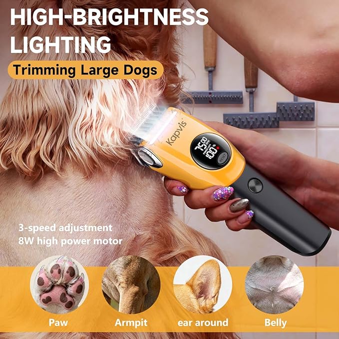 Kapvis Dog Clippers for Grooming Thick Hair with LED Light,Cat Shaver,and Sheep Shears for Thick/Matted/Knotted/Fine/Curly Hair,Works with or Without Power Cord