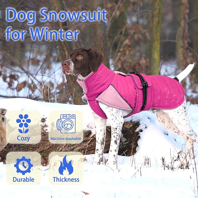 MIGOHI Dog Winter Coat - Reflective Medium Dog Snow Jacket with Thick Turtleneck,Windproof Pet Fleece Vest, Cold Weather Coat for Medium Dogs, Snowproof for Hiking,Camping,L,Rosepink