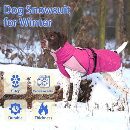 MIGOHI Dog Winter Coat - Reflective Medium Dog Snow Jacket with Thick Turtleneck,Windproof Pet Fleece Vest, Cold Weather Coat for Medium Dogs, Snowproof for Hiking,Camping,L,Rosepink